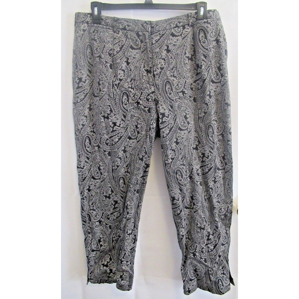 Liz Claiborne Women Pants Straight Leg Anissa Paisley Print Size 18W Black